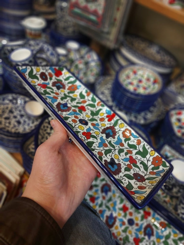 Hebron CERAMIC RECTANGLE Blue PLATE 30 CM