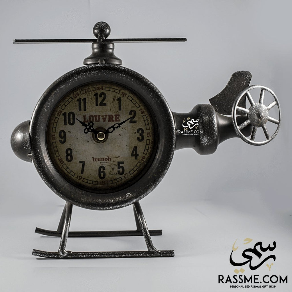 Helicopter Desk Clock Metal