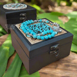 High Quality Turquoise Prayer Beads and Hand Calligraphy Wooden Nabataeans Box Set
