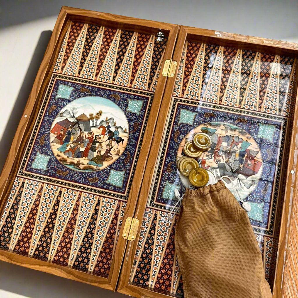 High Quality Wooden Iranian Backgammon and Chess with Stones, chips and dice