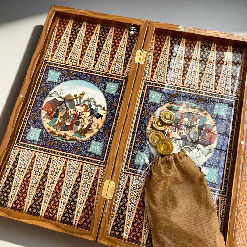 High Quality Wooden Iranian Backgammon and Chess with Stones, chips and dice