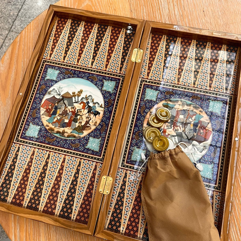 High Quality Wooden Iranian Backgammon and Chess with Stones, chips and dice