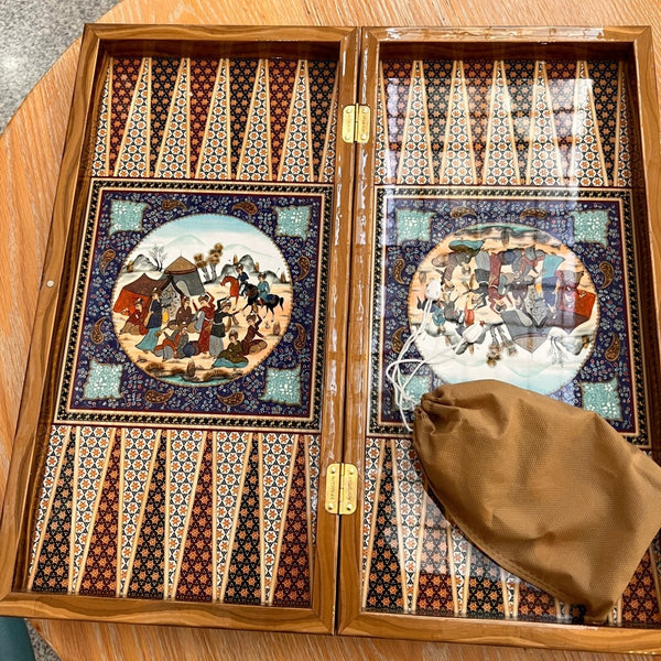High Quality Wooden Iranian Backgammon and Chess with Stones, chips and dice