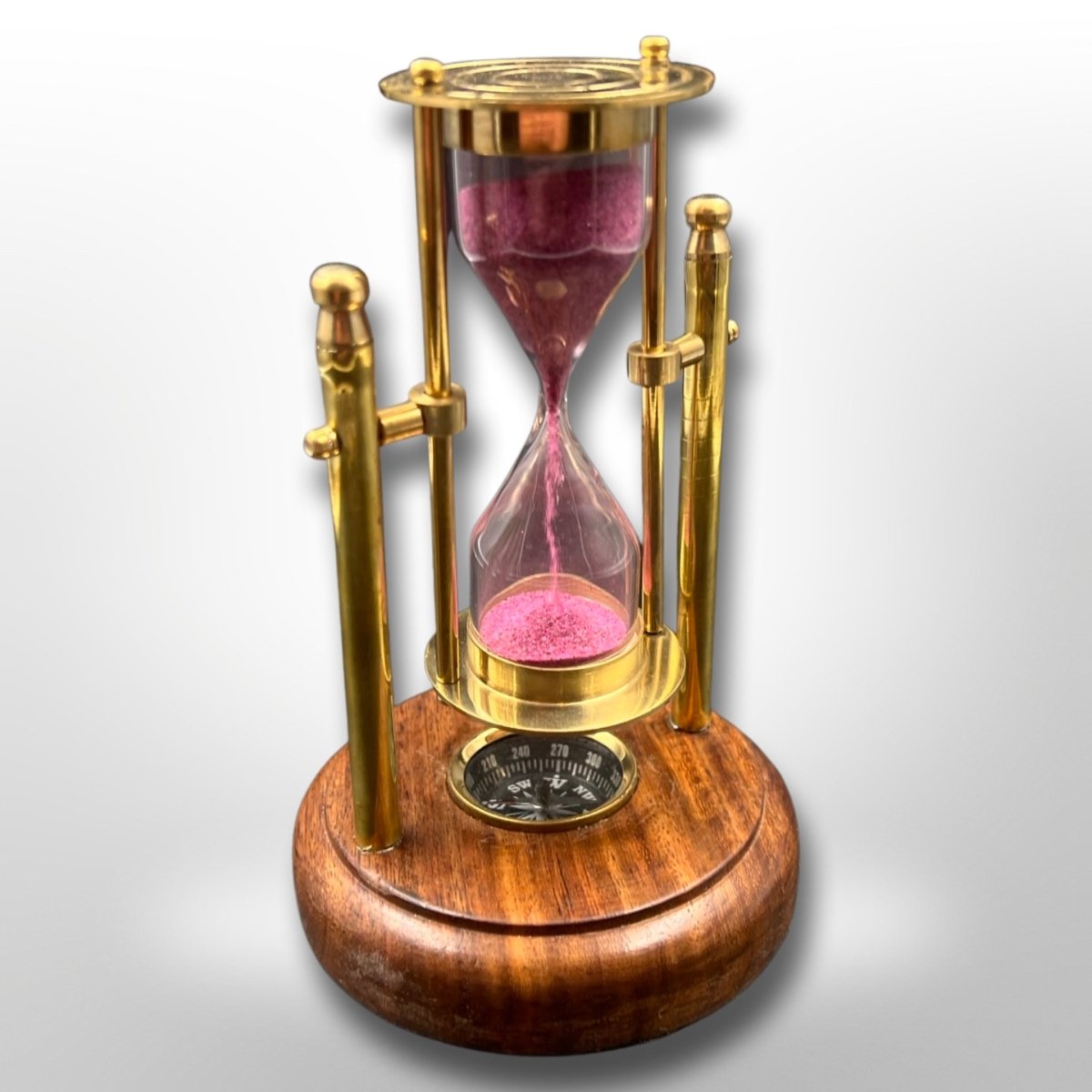 Hourglass Brass Wooden Sand Clock With Compass
