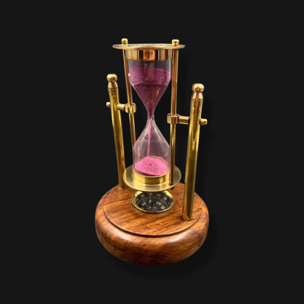Hourglass Brass Wooden Sand Clock With Compass