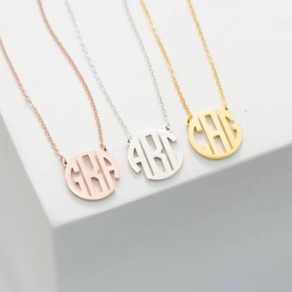 Dainty Monogram Necklace • Custom Block Monogram Initials Necklace