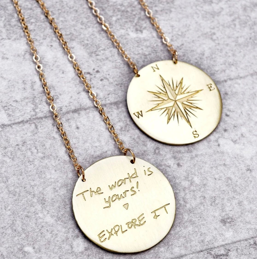 Brass Compass Necklace personalized sundial compass working With / Lather  case | eBay