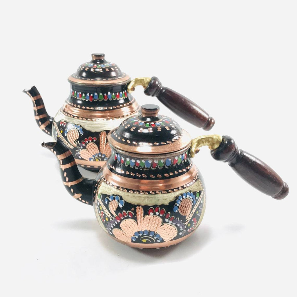 Copper Turkish TeaPot Tea Kettle Pots Set for Stove Top Stovetop Decorative  Infuser Vintage Antique Floral Farmhouse Glasses Tray Cups Serving Party