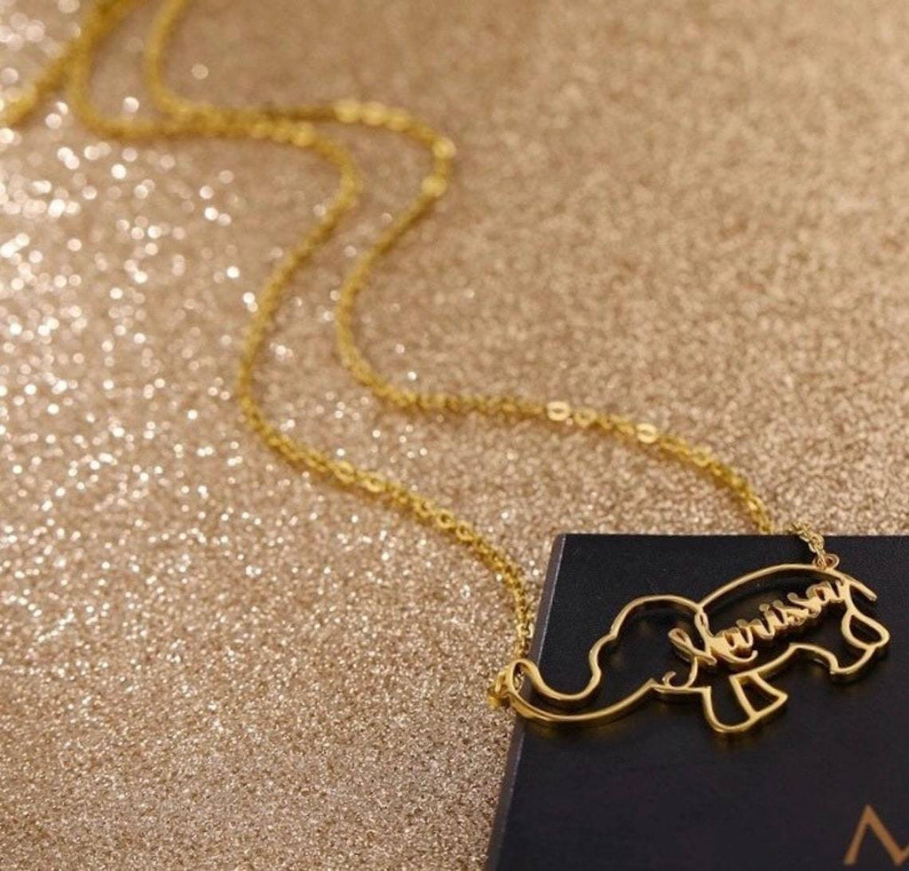 Elephant store name necklace