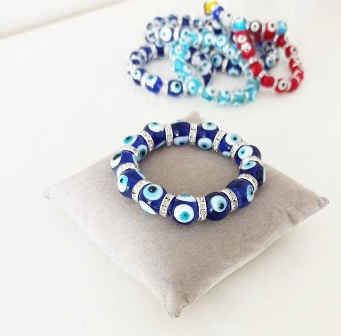 Blue Beads Evil Eye Bead Palm Charm Bracelet Elastic Couple Luck