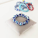 Blue Beads Evil Eye Bead Palm Charm Bracelet Elastic Couple Luck