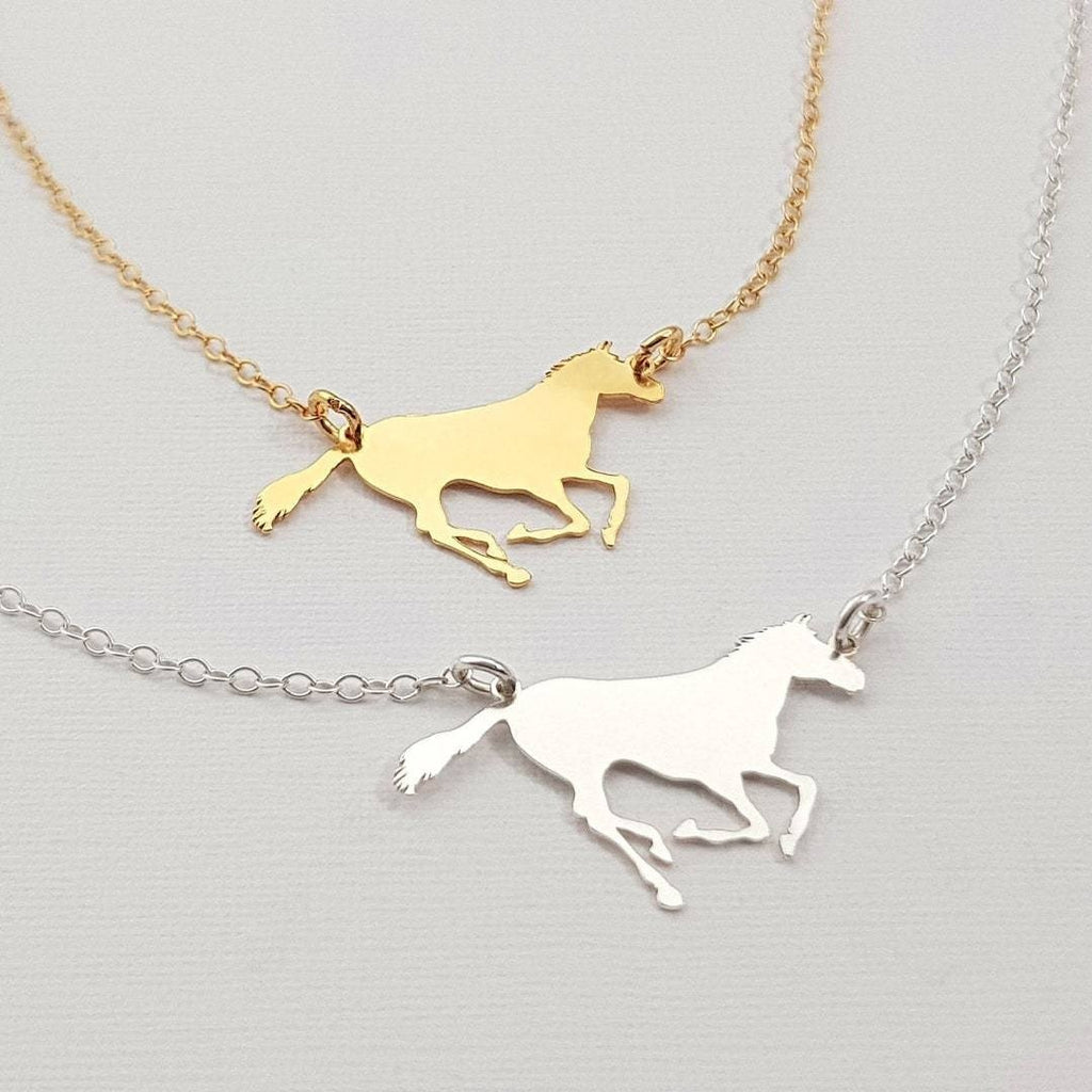Genuine Silver Horse Personalized Name Necklace Name Engraved on Horse