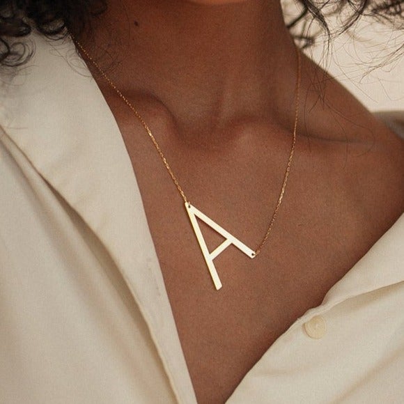 Big Letter Necklace • Sideways Initial Necklace • Monogram Necklace •  Bridesmaid Gifts