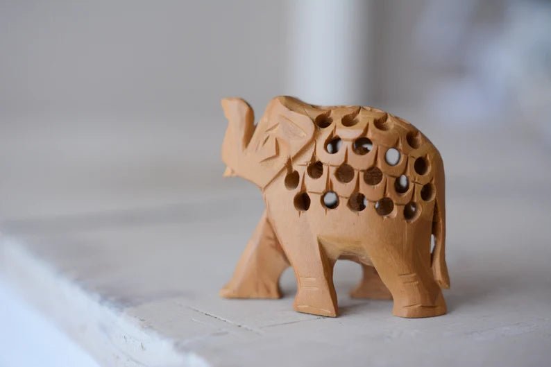 Vintage Handmade Wood Carved Pregnant Elephant with Baby Inside
