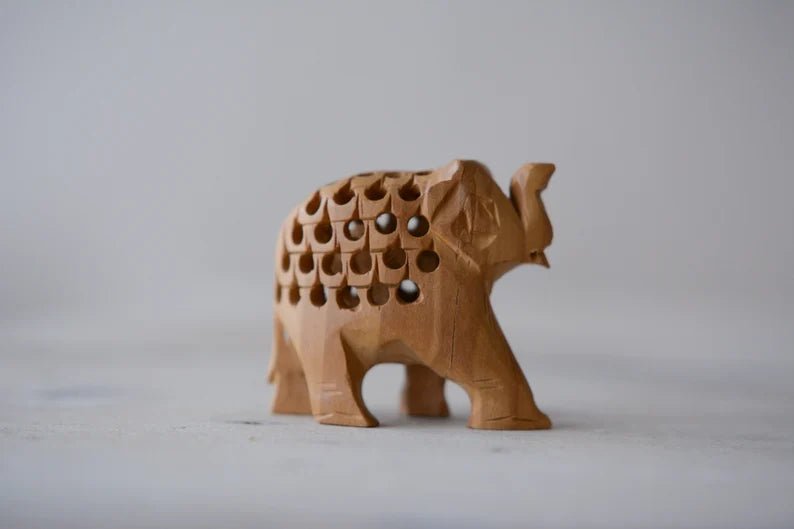 Vintage Handmade Wood Carved Pregnant Elephant with Baby Inside