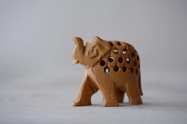Vintage Handmade Wood Carved Pregnant Elephant with Baby Inside