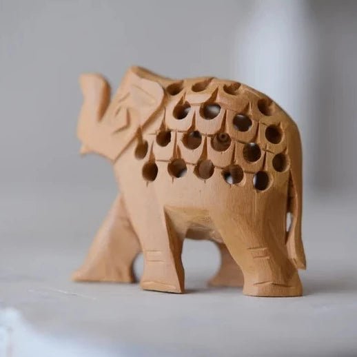 Vintage Handmade Wood Carved Pregnant Elephant with Baby Inside