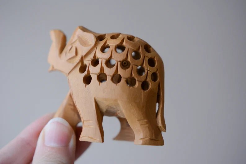Vintage Handmade Wood Carved Pregnant Elephant with Baby Inside