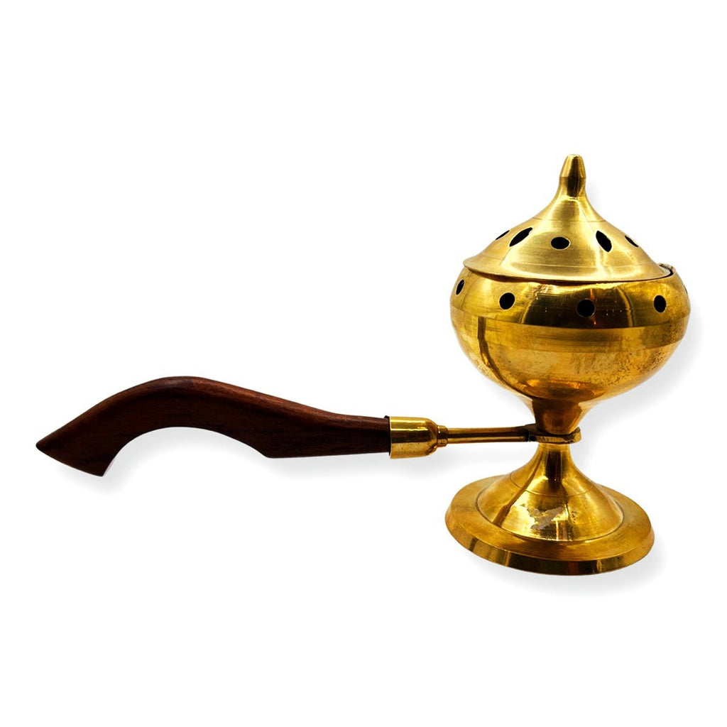 Incense Burner Solid Brass With Wooden Handle