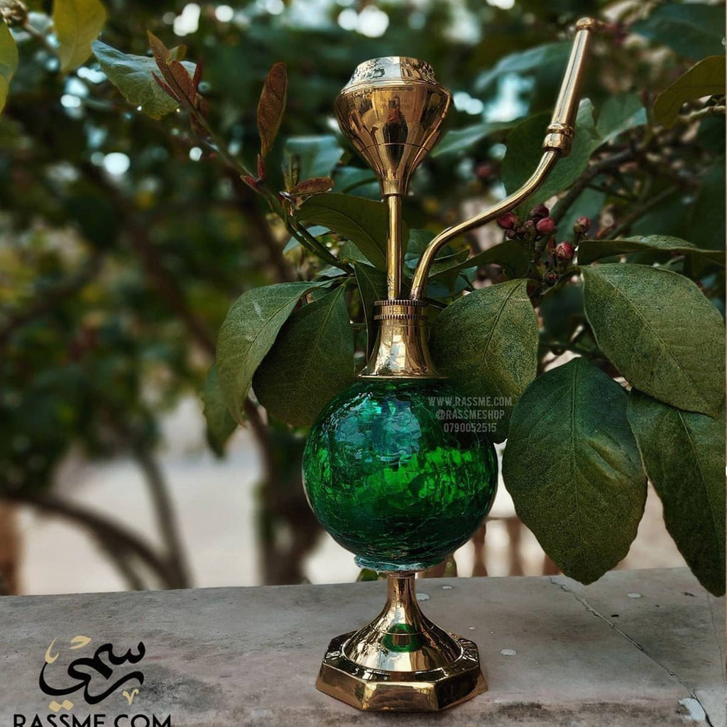 Incense Holder Shisha Green Glass Model Brass