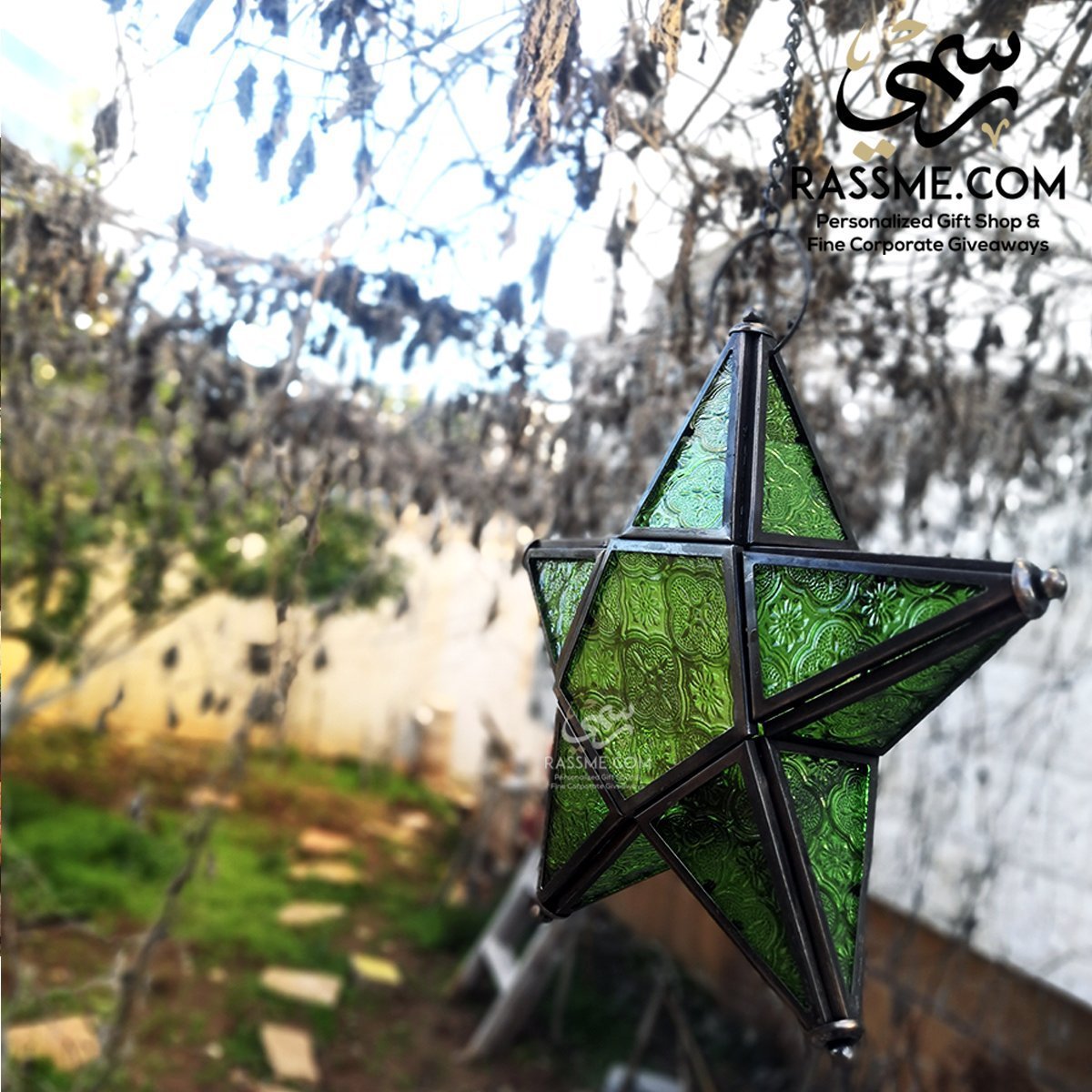 Iron With Glass Star Shaped Lantern Lamp / Candle