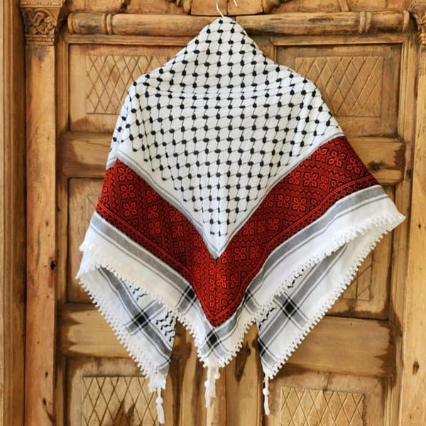 Keffiyeh Tatreez Palestinian keffiyeh Embroidery Hatta Palestine White and black koufiyeh