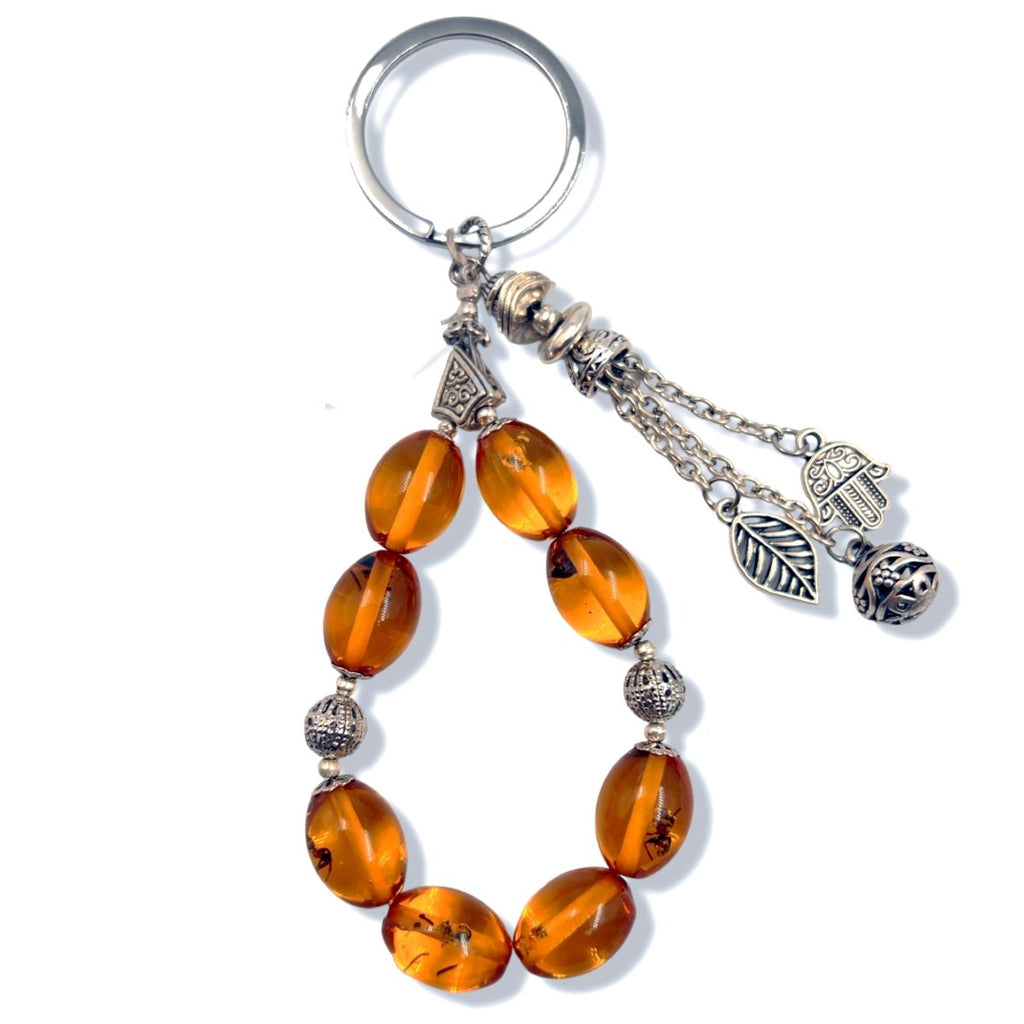Keychain Prayer Beads Clear Amber