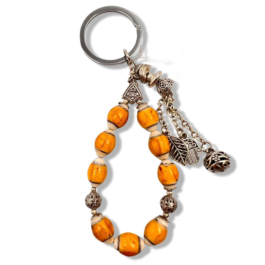 Keychain Prayer Beads White & Amber