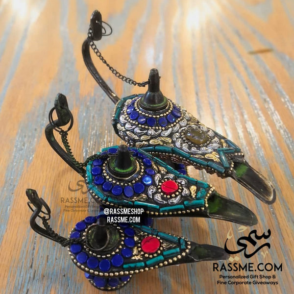 Aladdin Magical Lamp Brass & Genuine Gemstones - Free Engraving