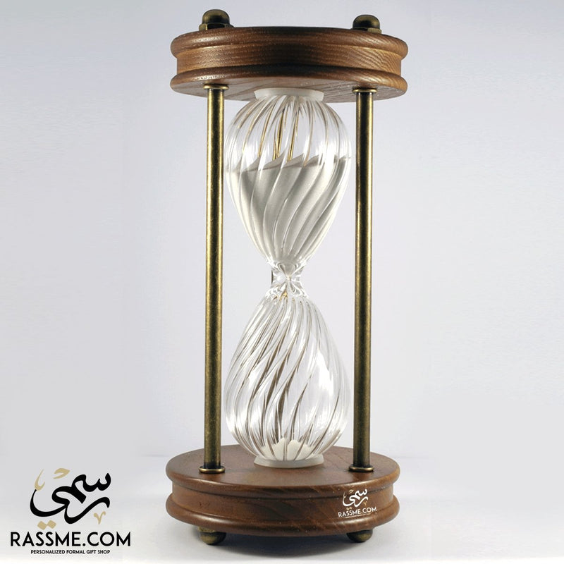 Large Hourglass Royal Brass Wooden Sand Clock - Free Engraving