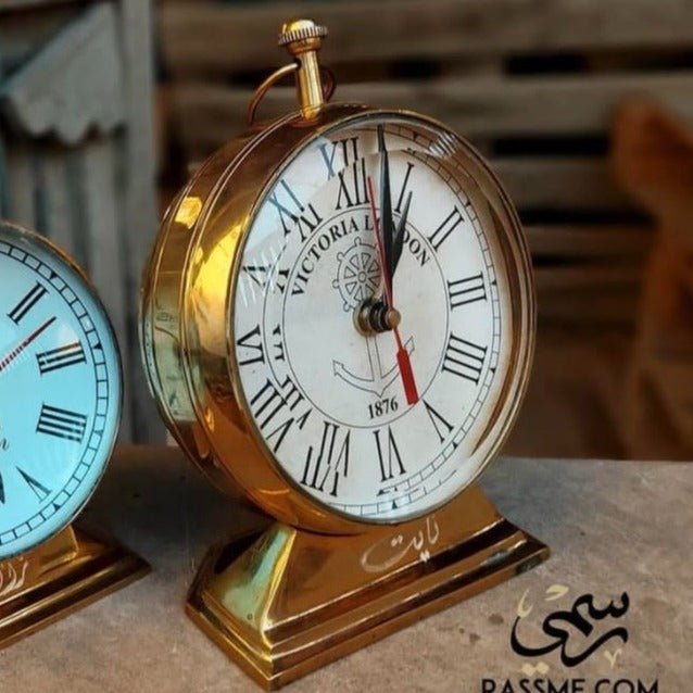 Large Solid Brass Vintage Desk Clock