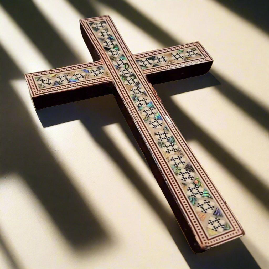 Large Wooden Mother Of Pearl Cross