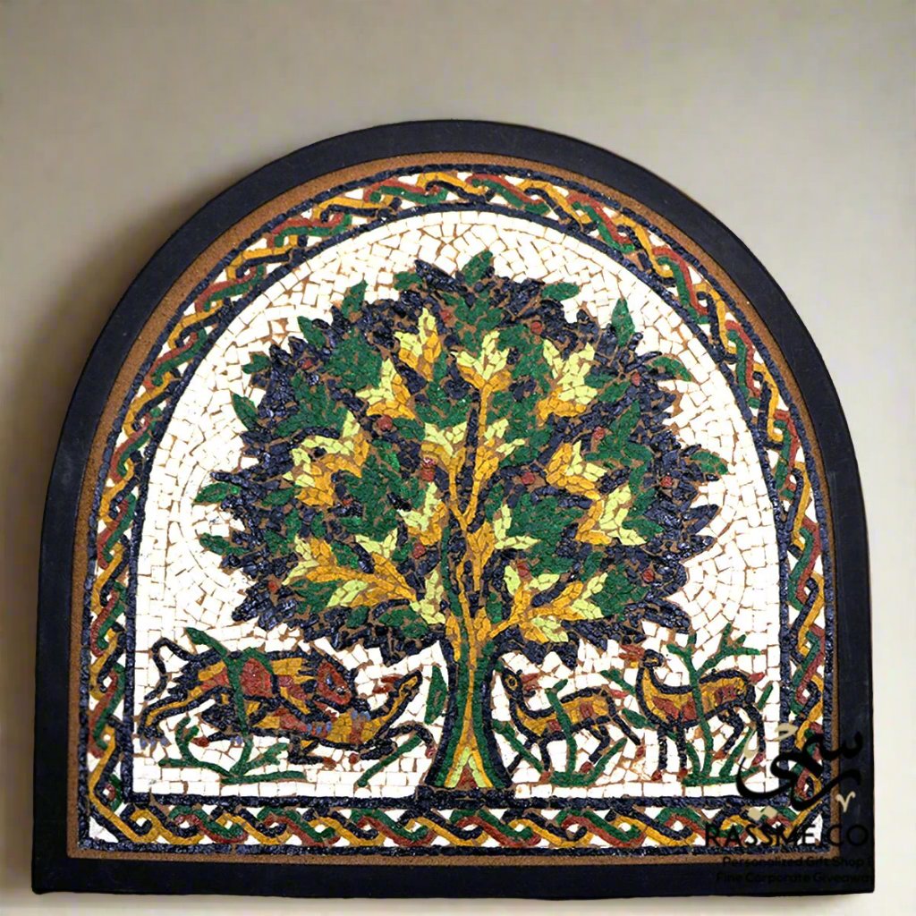 Real Stones Mosaics Tree Of Life Curved Wooden Frame Handcrafted