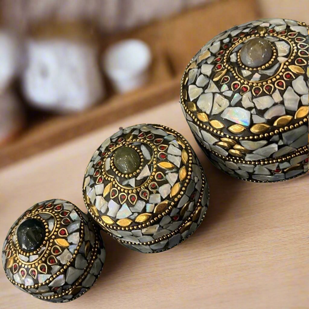 Mother of Pearl Gemstone Brass Box Set