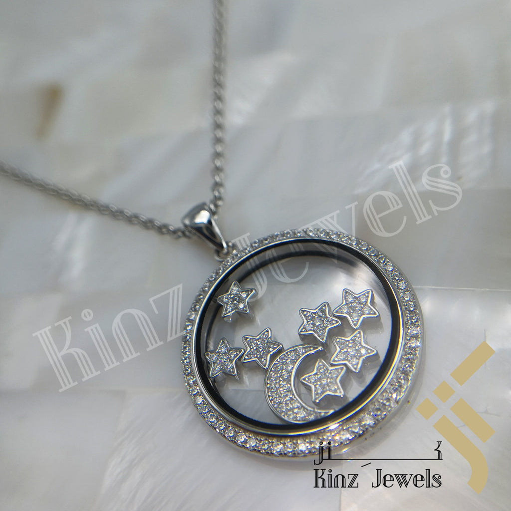 Personalized Glass Sterling Silver Floating Stars & Moon Crescent