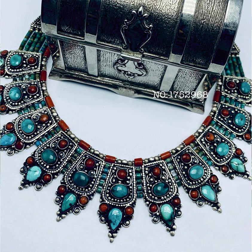 Turquoise And Brown Agate Arabian Necklace