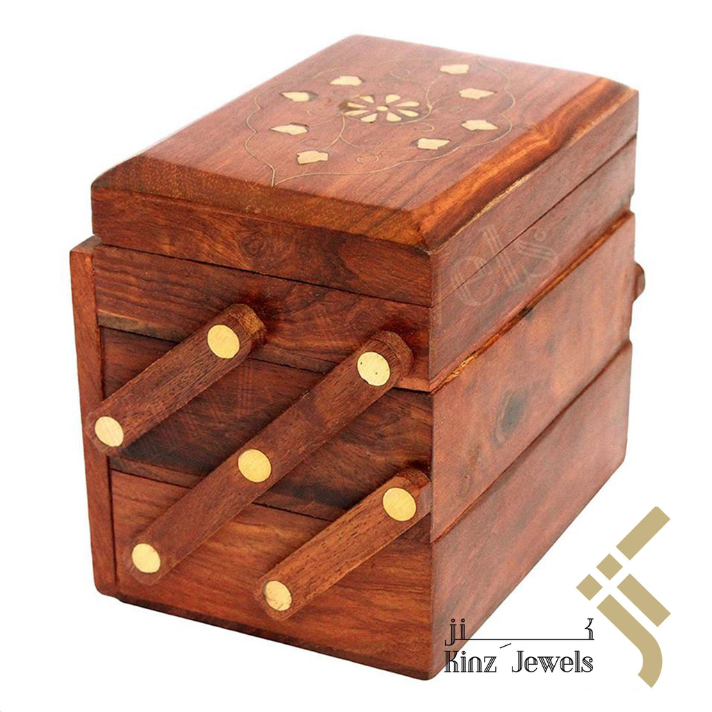 Wooden With Brass Velvet Jewelry Box Stairs