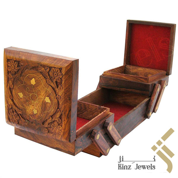 Wooden With Brass Velvet Jewelry Box