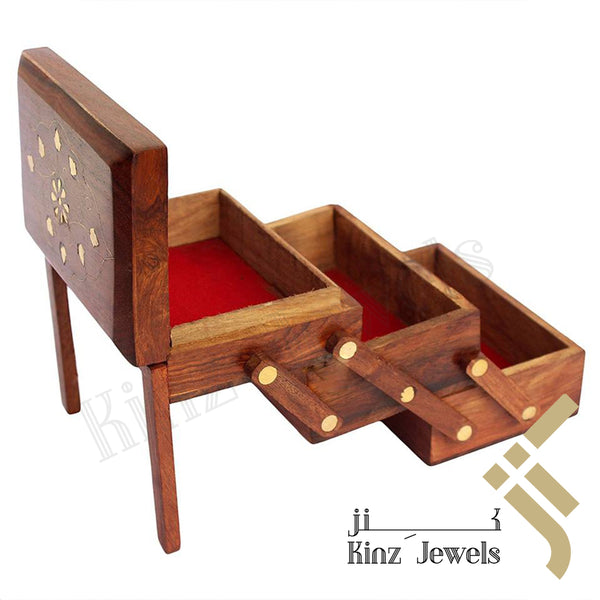 Wooden With Brass Velvet Jewelry Box Stairs