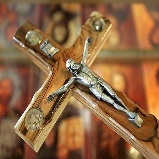Olive Wood Cross With Sand and Incense Crucifix Hand Carved in The Holy Land