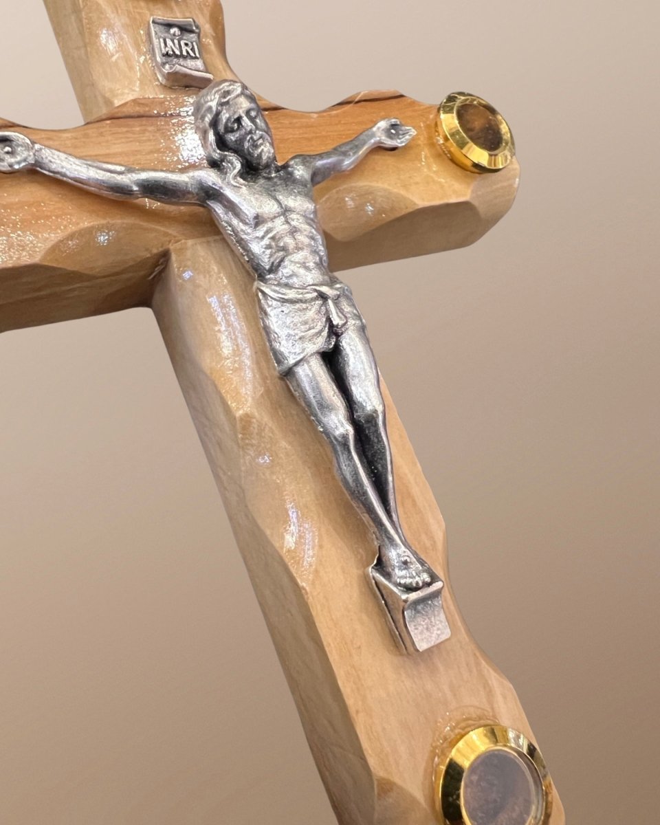 Olive Wood Cross With Sand and Incense Crucifix Hand Carved in The Holy Land