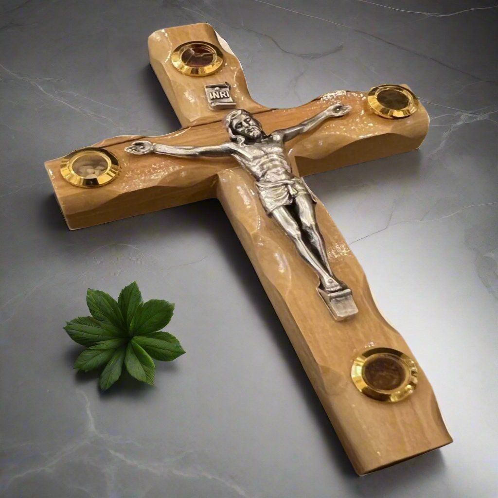 Olive Wood Cross With Sand and Incense Crucifix Hand Carved in The Holy Land