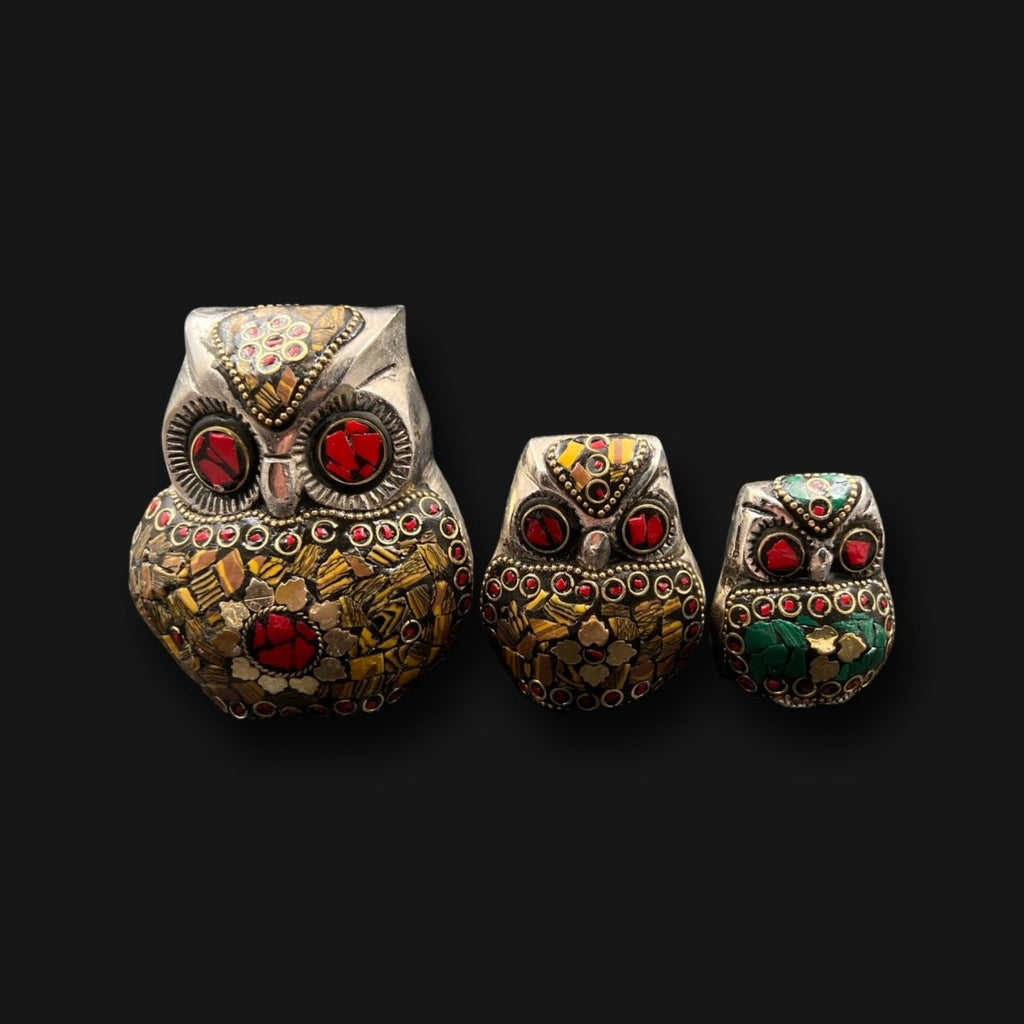 Owl Gemstone And Brass White Metal