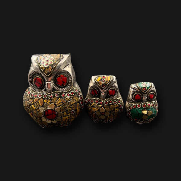 Owl Gemstone And Brass White Metal