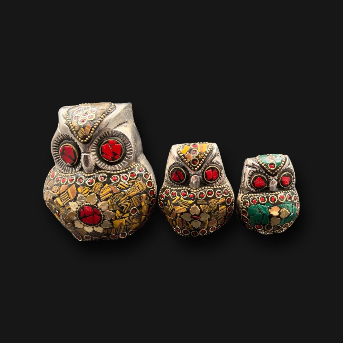 Owl Gemstone And Brass White Metal