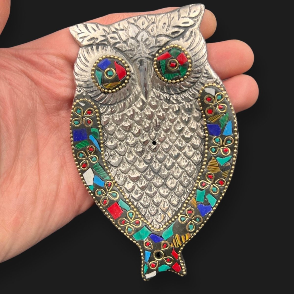 Owl Incense Stick Holder Tray Gemstone Ash Catcher