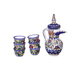 Palestinian Floral Ceramic Pot Dallah With 6 Cups Coffee Set