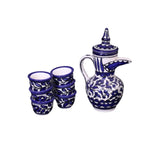 Palestinian Floral Ceramic Pot Dallah With 6 Cups Coffee Set