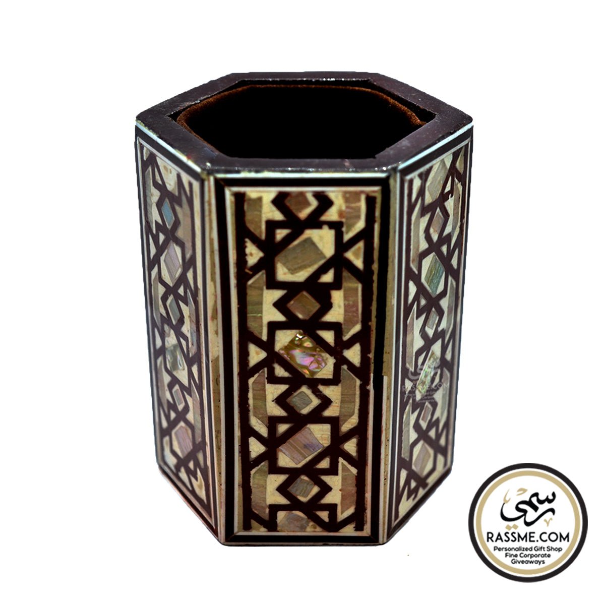 Wooden Arabesque Mother Of Pearl Pen Holder