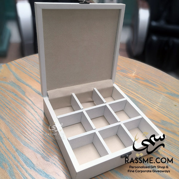 Personalized White Wooden Tea Box Arabian Embroidery - صندوق شاي